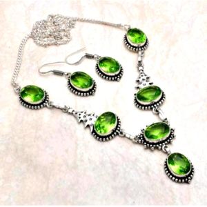 New simulated peridot sterling silver necklace & earrings